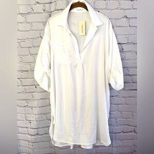 Ekouaer WhiteTunic Oversized Top V-neck Roll Tab Sleeves Size XL